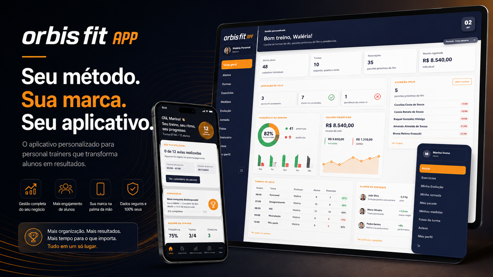 Orbis Fit App em computador e celular
